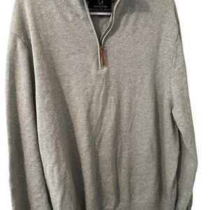 NWOT Magaschoni Gray Quarter Zip Leather Zipper Pull Sweater Men’s XL